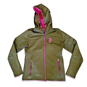 Peak Performance Womens XS Olive Softshell Jacket Pink Full Zip Hooded Softshell